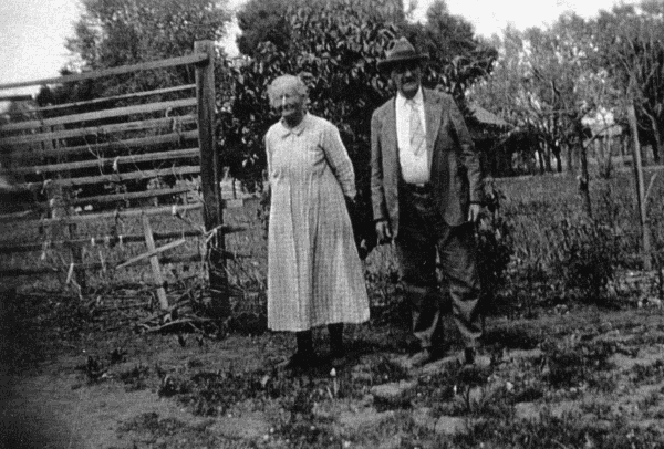 Harriet Ann Bean and Orson Cluff in her garden.