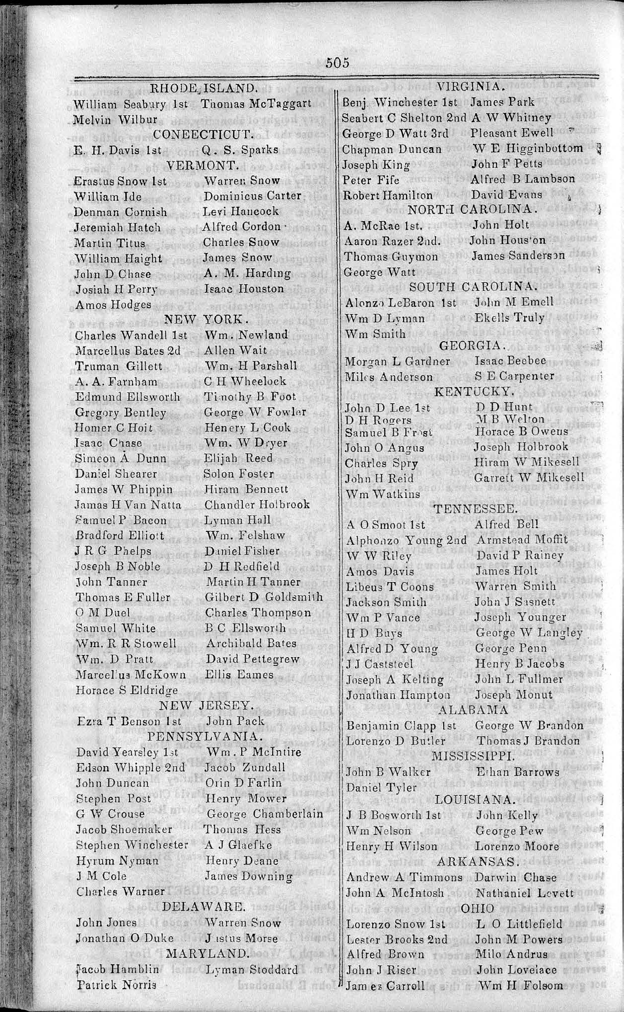 Page from the 15 April 1844 Times and Seasons listing electioneer assignments. Courtesy of Church History Library.