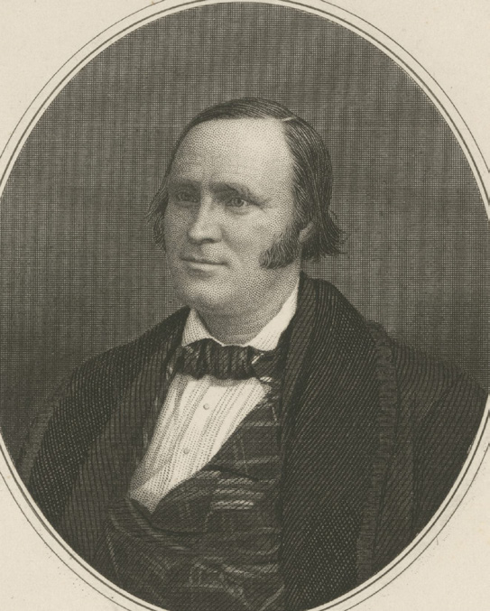 Council of Fifty member Amasa Lyman led the electioneering effort in Indiana with George P. Dykes. Engraved sketch from 1855 by Frederick Piercy courtesy of Church History Library.