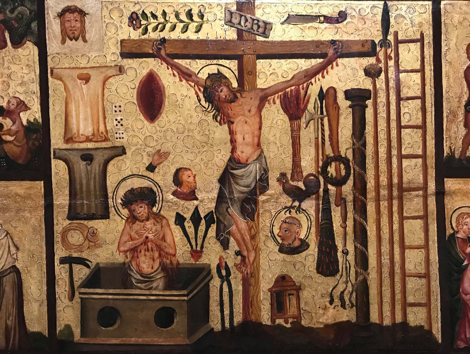 The images of the Arma Christi allowed individuals to ponder Christ’s suffering and love. Scenes from Divine Plan of Salvation, detail, around 1370–80. Wallraf-Richartz-Museum, Köln.