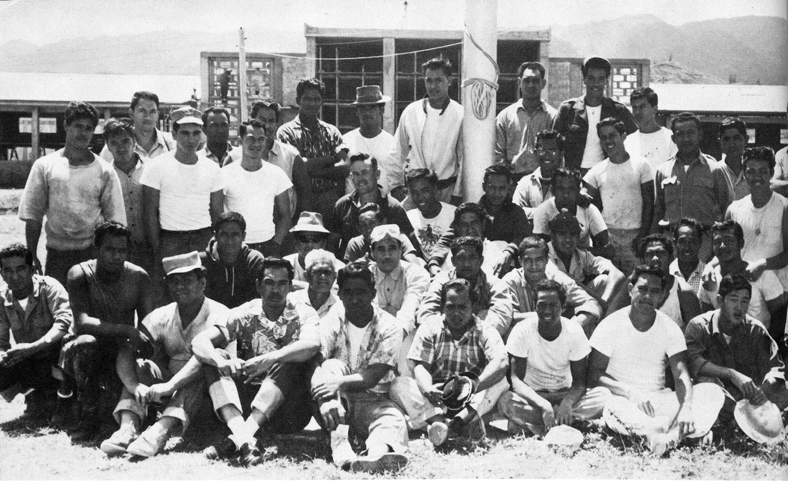 Labor missionaries constructed the permanent campus of the Church College of Hawaii between 1955 and 1958. During their service they contributed more than nineteen thousand hours of renovation work on the temple and the Bureau of Information. Courtesy of BYU–Hawaii Archives.