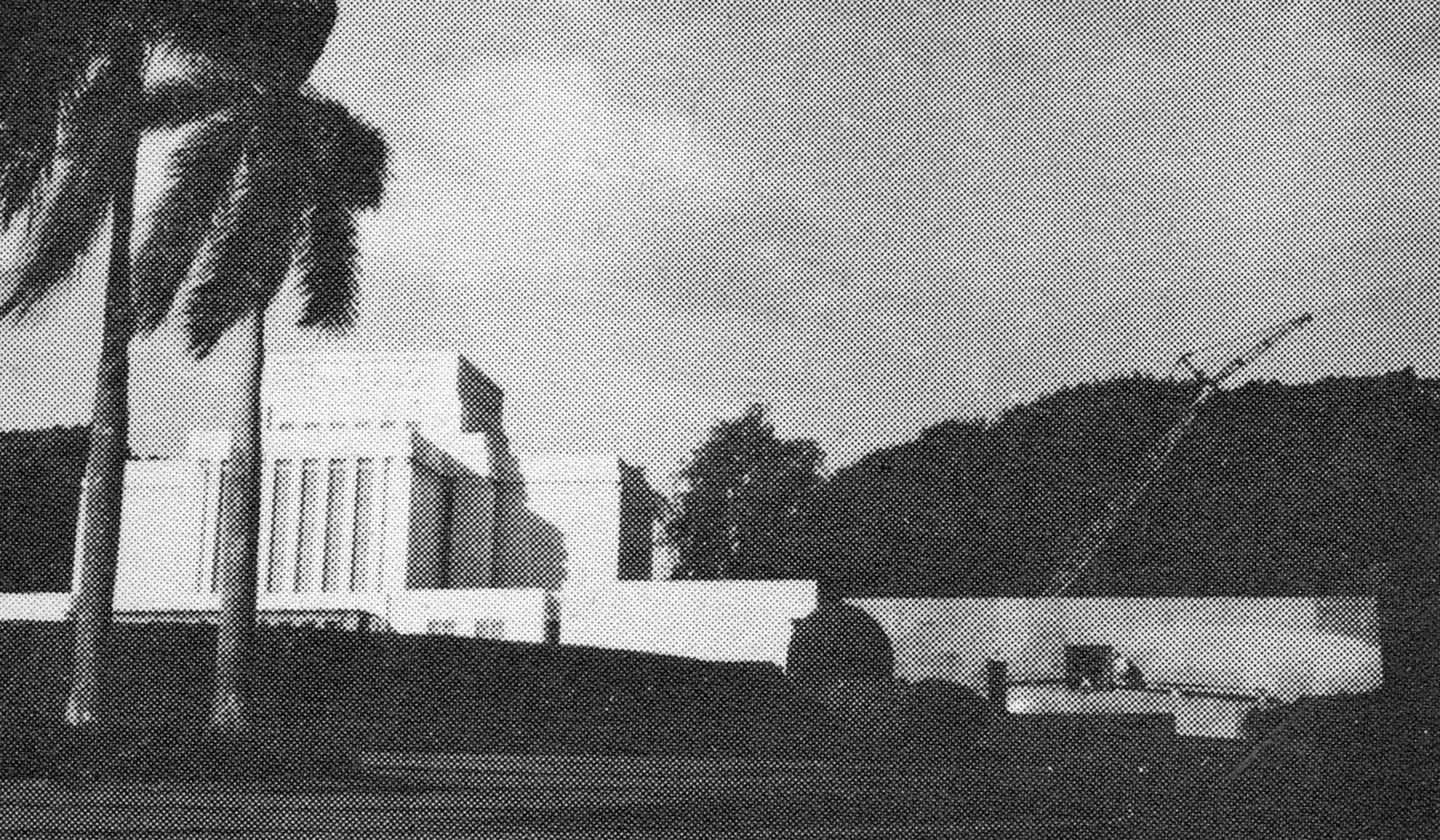 Extending in long, low lines at the sides and base of the temple, the 1960–63 additions sought to emphasize the original gemlike structure and nearly doubled the length of the temple annex. Courtesy of BYU–Hawaii Archives.