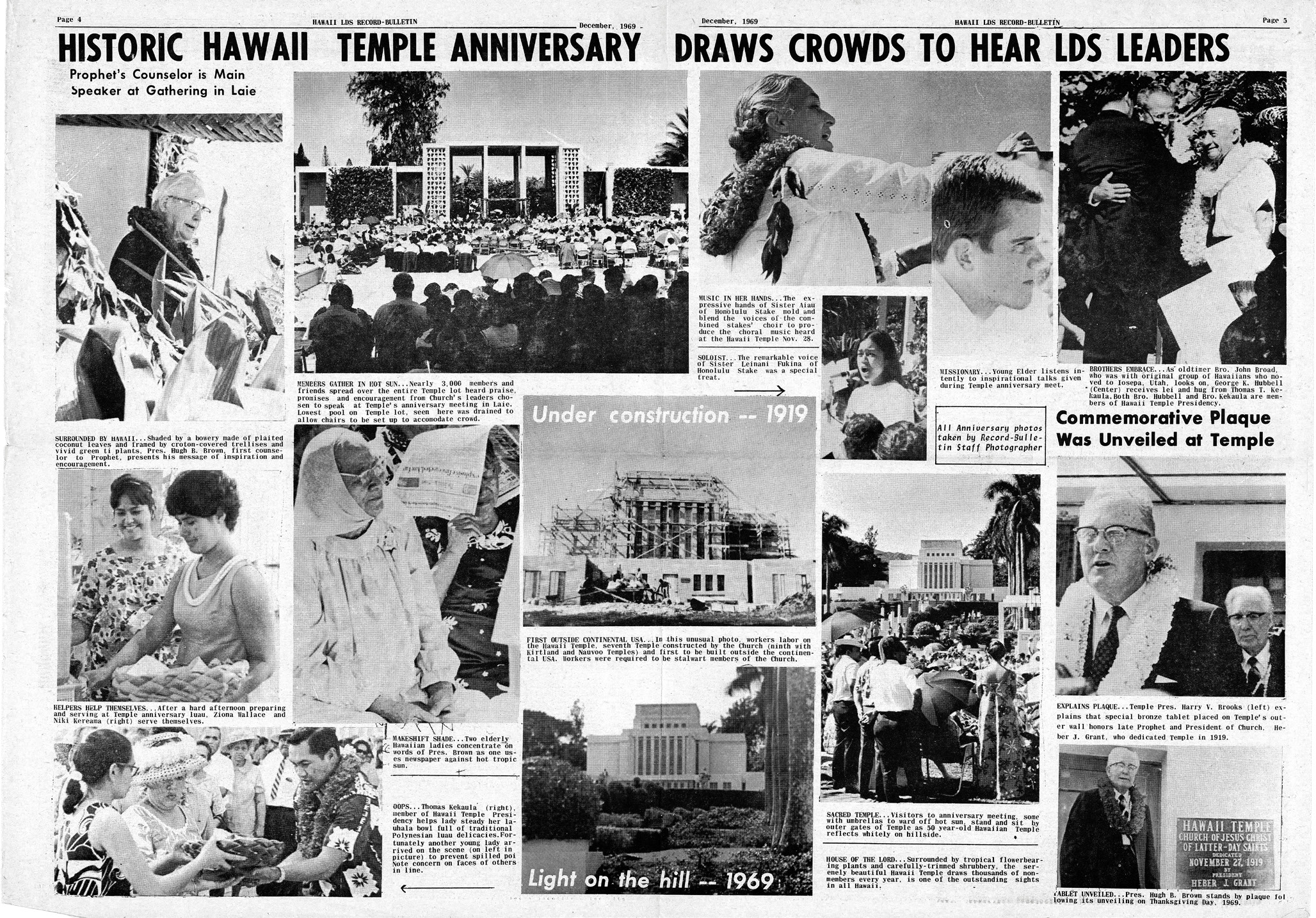 In celebration of the Hawaii Temple’s golden anniversary on Thanksgiving Day 1969, some 2,800 people gathered on the temple grounds to hear President Hugh B. Brown, First Counselor in the First Presidency, deliver the keynote address. Courtesy of BYU-Hawaii Archives.