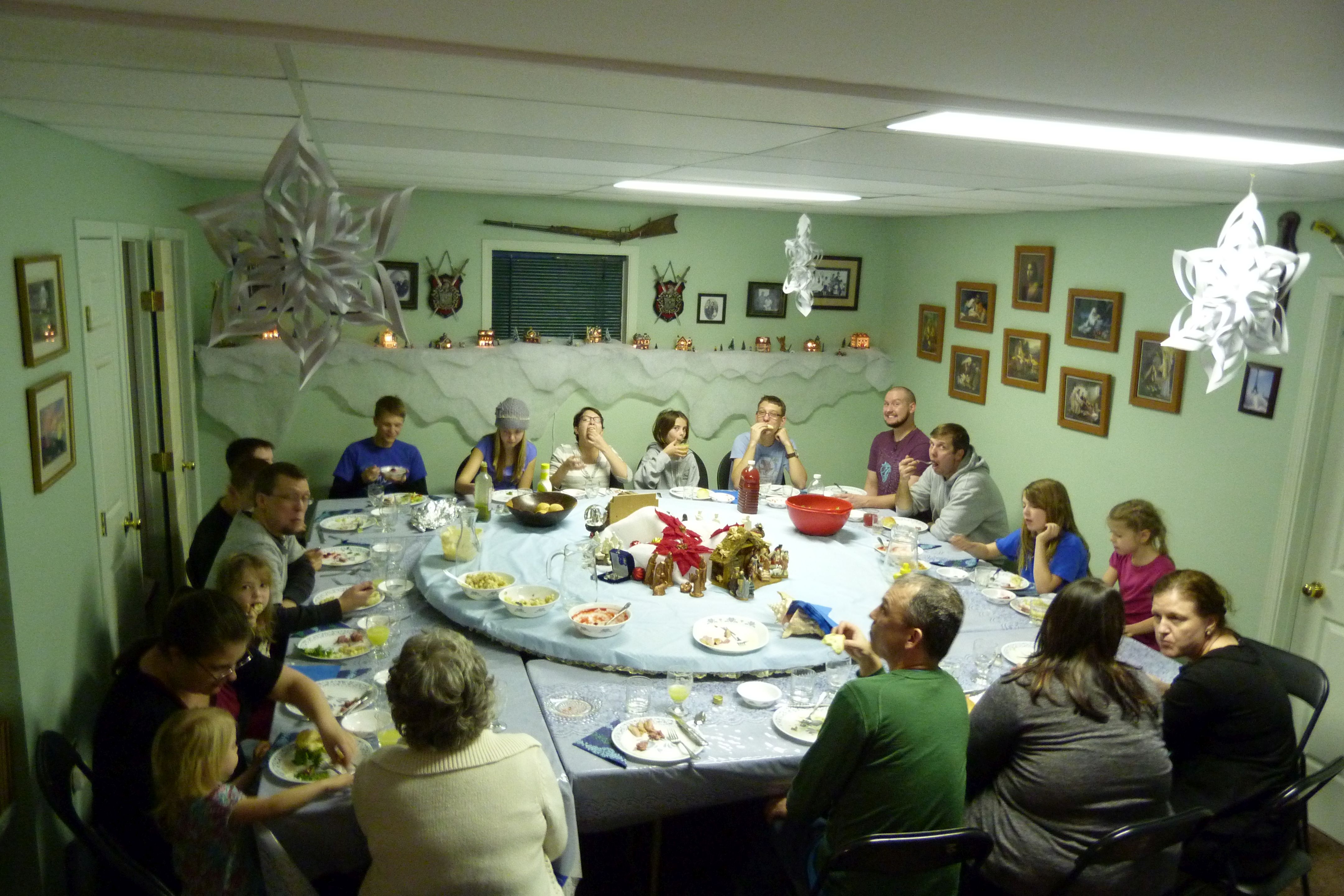 a family gathered for Christmas Dinner