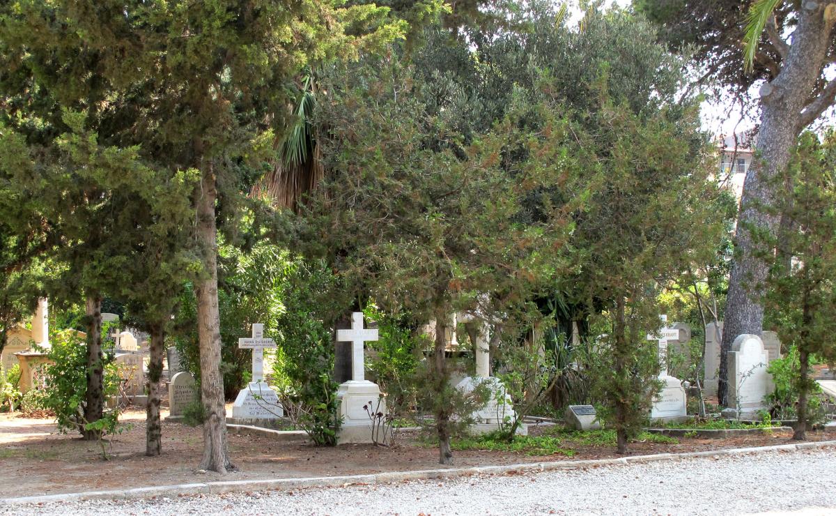 Haifa German Cemetery; Adolf Haag's grave is on far left in background