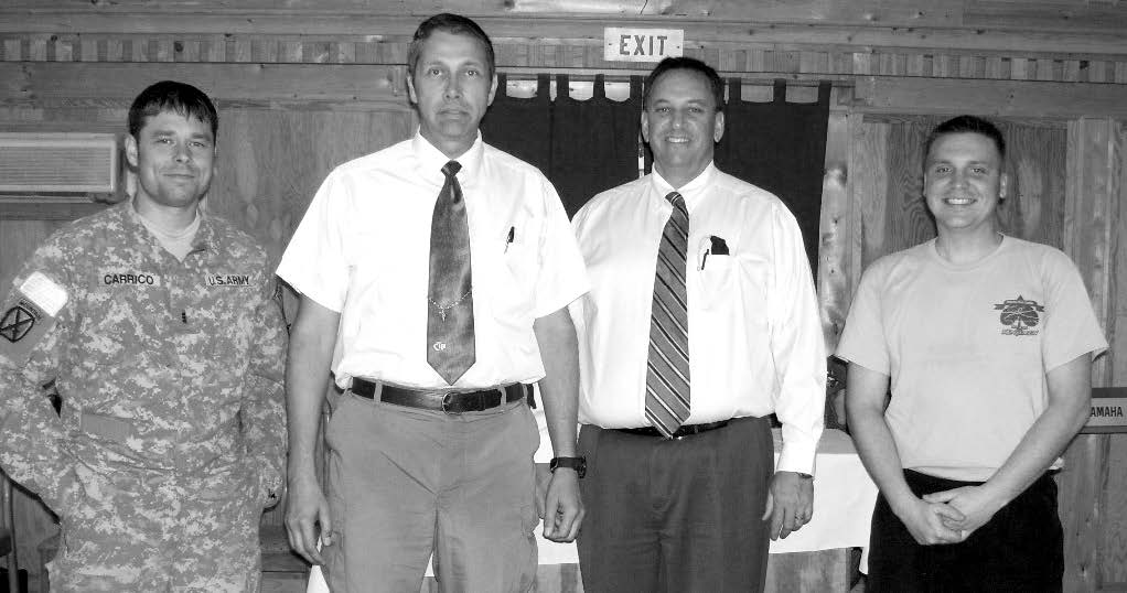 Salerno Branch presidency on April 5, 2009. Left to right: James Carrico (first counselor), Steve Haga (president), Anthony Widdison (second counselor), and Jon Hensley (branch clerk). Courtesy of Eugene J. Wikle.