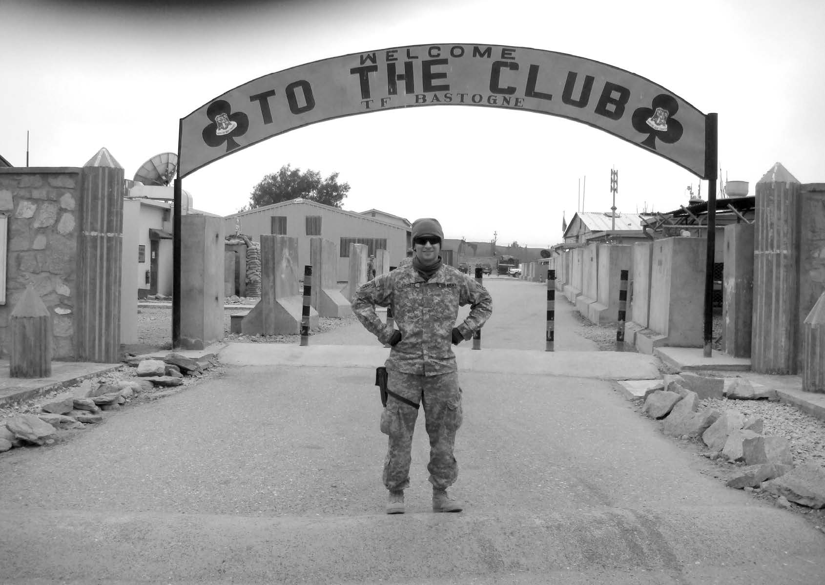 Mark Choate standing in front of the entrance to Forward Operating Base Fenty at Jalalabad, Afghanistan, in January 2011. Courtesy of Mark Choate.