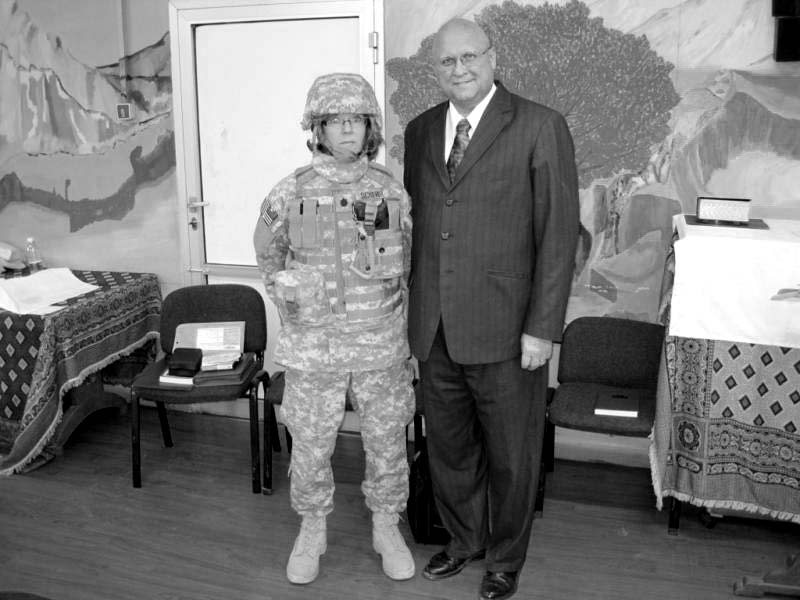 Sister Daffney Scherer, who served as the Kabul Military Branch Relief Society president and was a commander in the U.S. Navy, is pictured with President Gerald Brady, president of the Kabul Military Branch. Courtesy of Eugene J. Wikle.