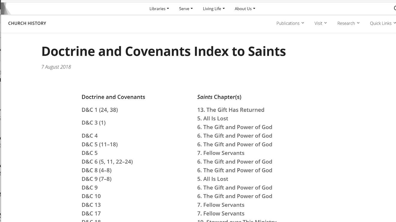 One click takes you to the passage in Saints that discusses each section.