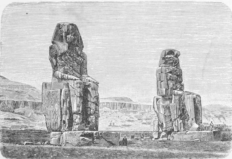 Image from The Memnon Colossi, Thebes. (1884), unknown. From Description de l’Egypte.