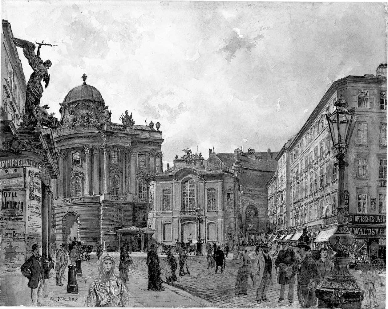 Vienna in the early nineteenth century. Wien, Michaelertor der Hofburg und altes Burgtheater, Aquarell (1888), by Rudolf von Alt.