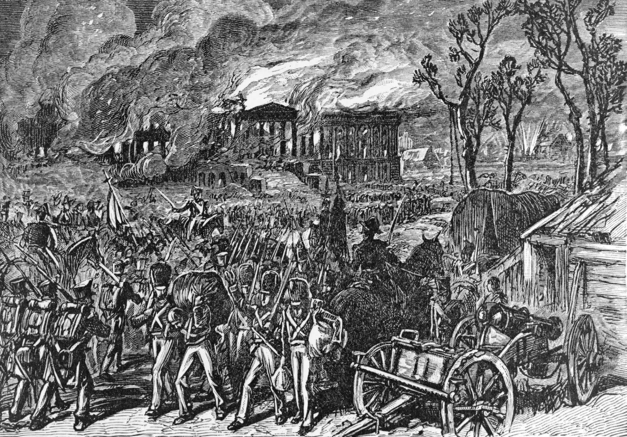 Capture and Burning of Washington by the British, in 1814 (wood engraving, 1876), by unknown artist.