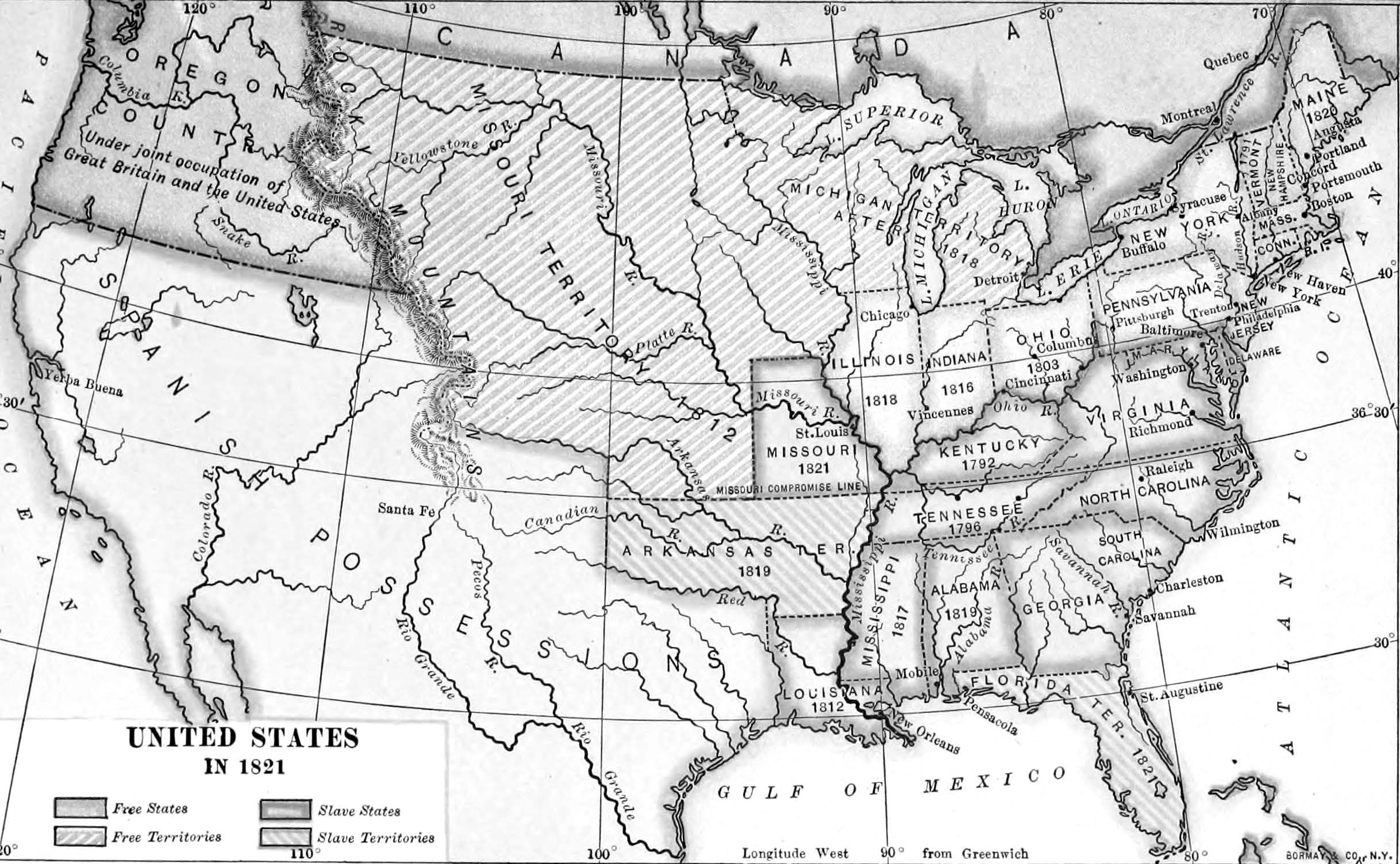 The United States in 1821. From Mowry and Mowry, Essentials of United States History.