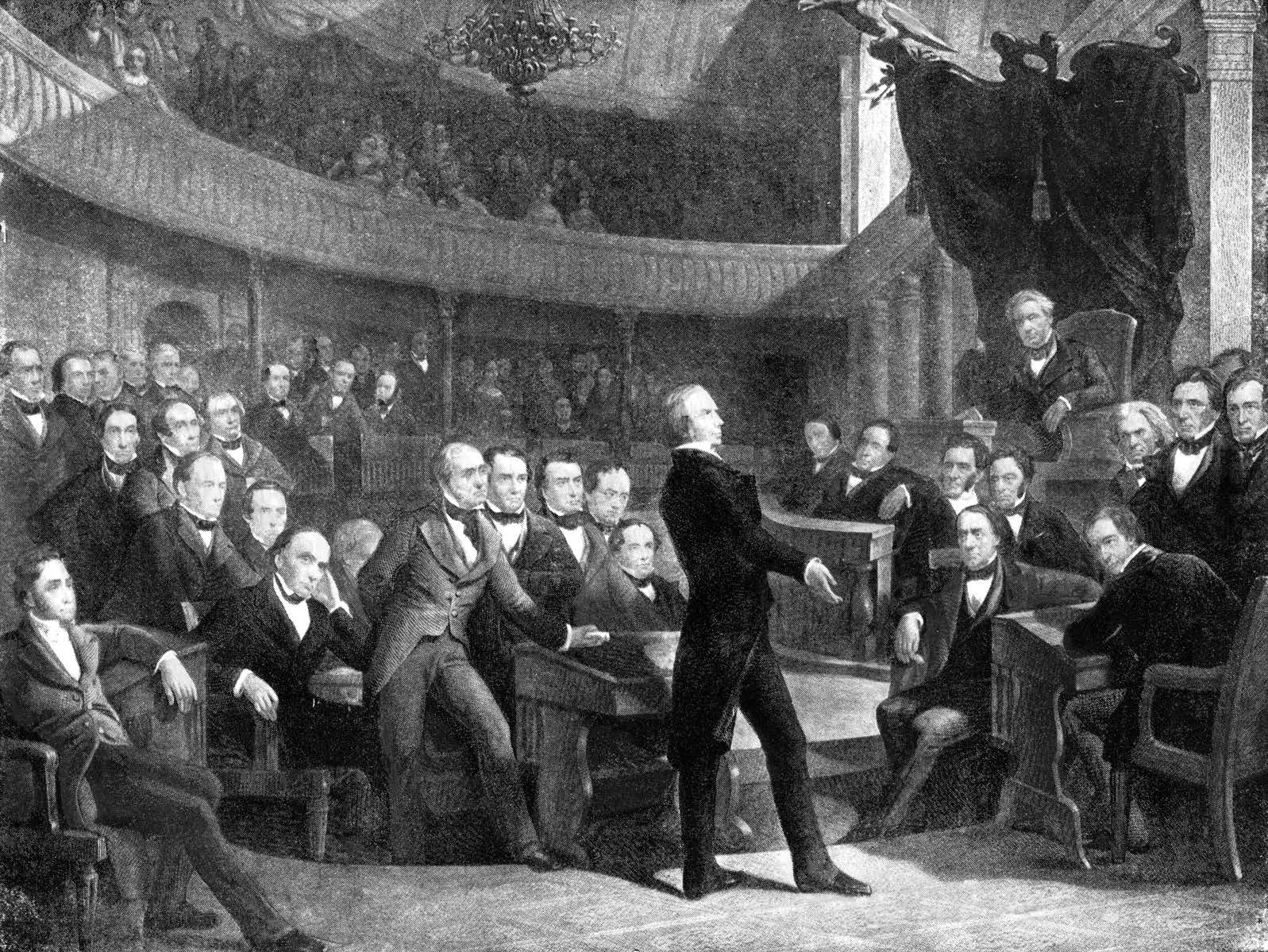 Senator Henry Clay Speaking about the Missouri Compromise in the Old Senate Chamber, by unknown artist.