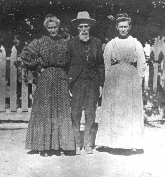 John Hunt with his two wives: Sarah Crosby Hunt and Happylona Sanford Hunt.