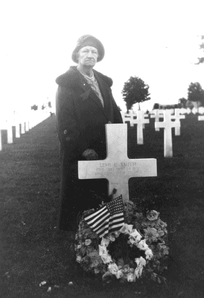 Emma Larson Smith at her son's grave in France.