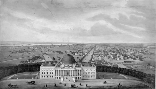 Figure 12. Robert Pearsall Smith. 1850 Bird’s-Eye View of the U.S. Capitol Building Looking West. View of Washington (ca. 1850). Library of Congress.