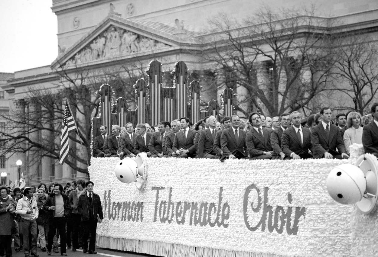 The Tabernacle Choir float at President Reagan’s inaugural parade. Ronald Reagan Presidential Library