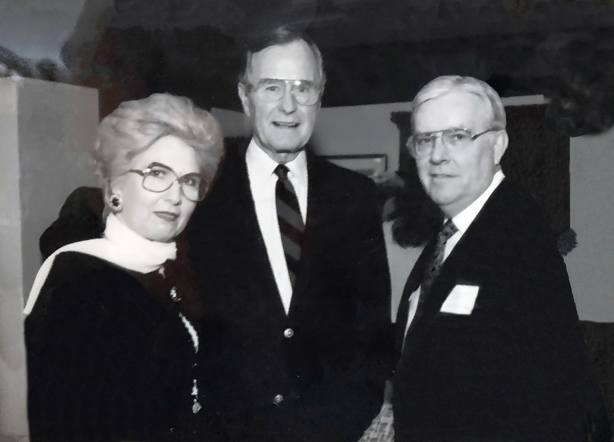 Beverly Campbell, President George H. W. Bush, and Elder M. Russell Ballard.