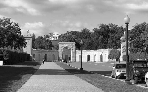 This is the main entrance to Arlington National Cemetery. Arlington House, Robert E. Lee’s home prior to the Civil War, can be seen on the hill in the background.