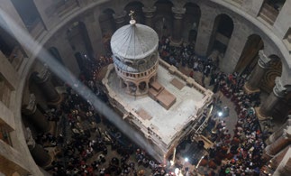 Church of the Holy Sepulchre in Jerusalem during Easter’s Holy Fire ceremony in 2017. Photograph by Scott C. Esplin.