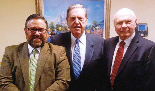 Elder Jeffrey R. Holland, who offered much encouragement for interfaith efforts, meets here with Pastor Gregory Johnson and Robert Millet.