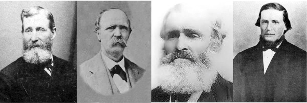 Figure 5. Individuals who are known to have worked as stone carvers on the Nauvoo Temple capital sunstones. Left to right: Charles Lambert, Benjamin T. Mitchell, Rufus Allen, and James Henry Rollins. Church History Library.