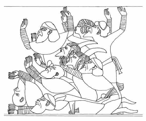 redrawing of a relief from the tome of Horemheb, Memphis