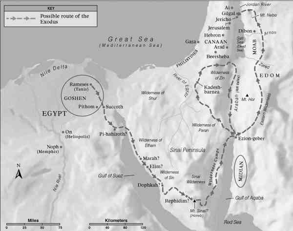 map of egypt depicting a possible exodus route