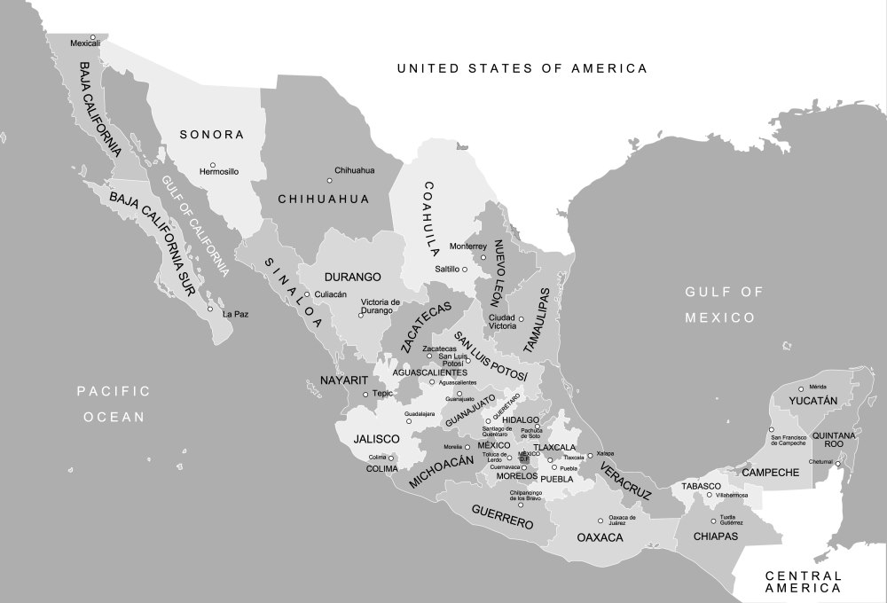 A map of the political divisions of Mexico.