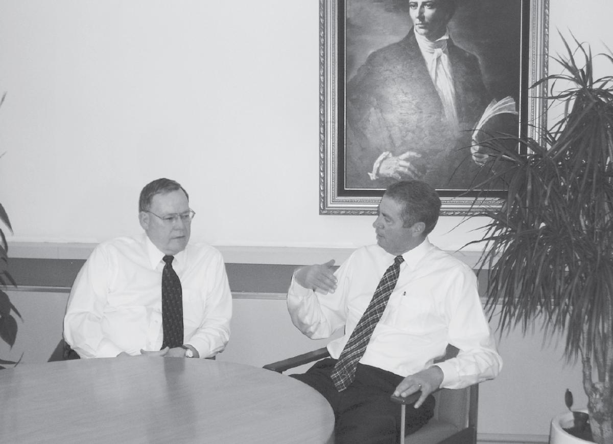Elder Gerald N. Lund with Paul H. Peterson.