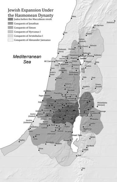 map of the expansion of the hasmonean empire across judea