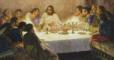Jesus and the Twelve Apostles sitting around a table for the Last Supper