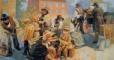 painting of saints preparing to move